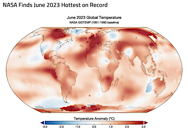 Laut NASA der vor dem Juli heßeste Monat: der Juni 20223. Grafikl: NASA