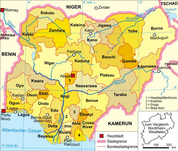 politische Gliederung Nigerias. Karte: Wikimedia Commons
